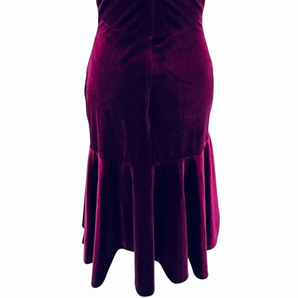 Yoana Baraschi Y2k Velvet Bodycon Fishtail V Neck Dress Womens Size 8 Burgundy - Picture 6 of 14